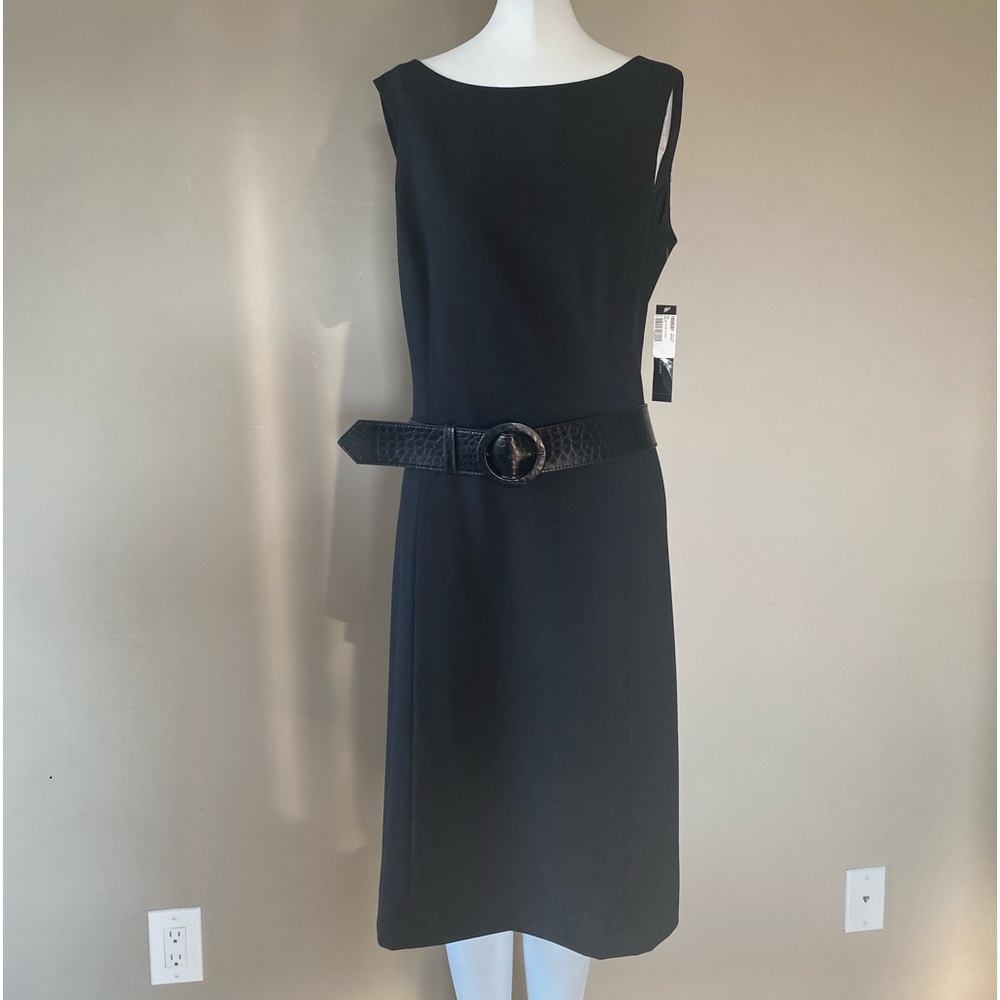 Tahari Black Belted Sheath Dress - Size 10